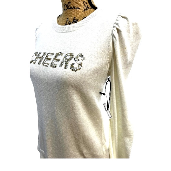 CHEERS Silver Sequin lightweight white long puff sleeves sweater NEW WITH TAGS - Picture 9 of 11